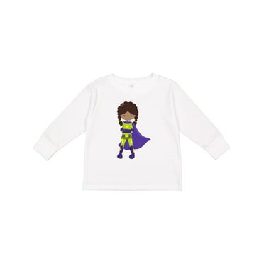 Inktastic African American Girl, Superhero, Green Costume Girls Long Sleeve Toddler T-Shirt