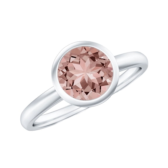 Rosec Jewels Peach Morganite Solitaire Ring (7 mm Round, 1.25 CT, AAA Quality) - October Birthstone, 925 Sterling Silver, US 4.00