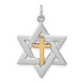 thumbnail image 1 of Sterling Silver Rhodium-plated Gold Tone Cross Star of David Charm Pendant, 1 of 3