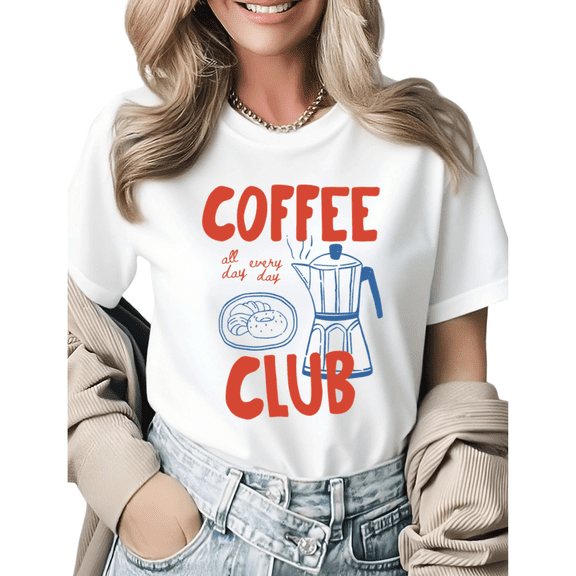 Vintage Coffee Lover Coffee Club Gift Graphic Tees Womans T shirt Black White S-5XL Tops