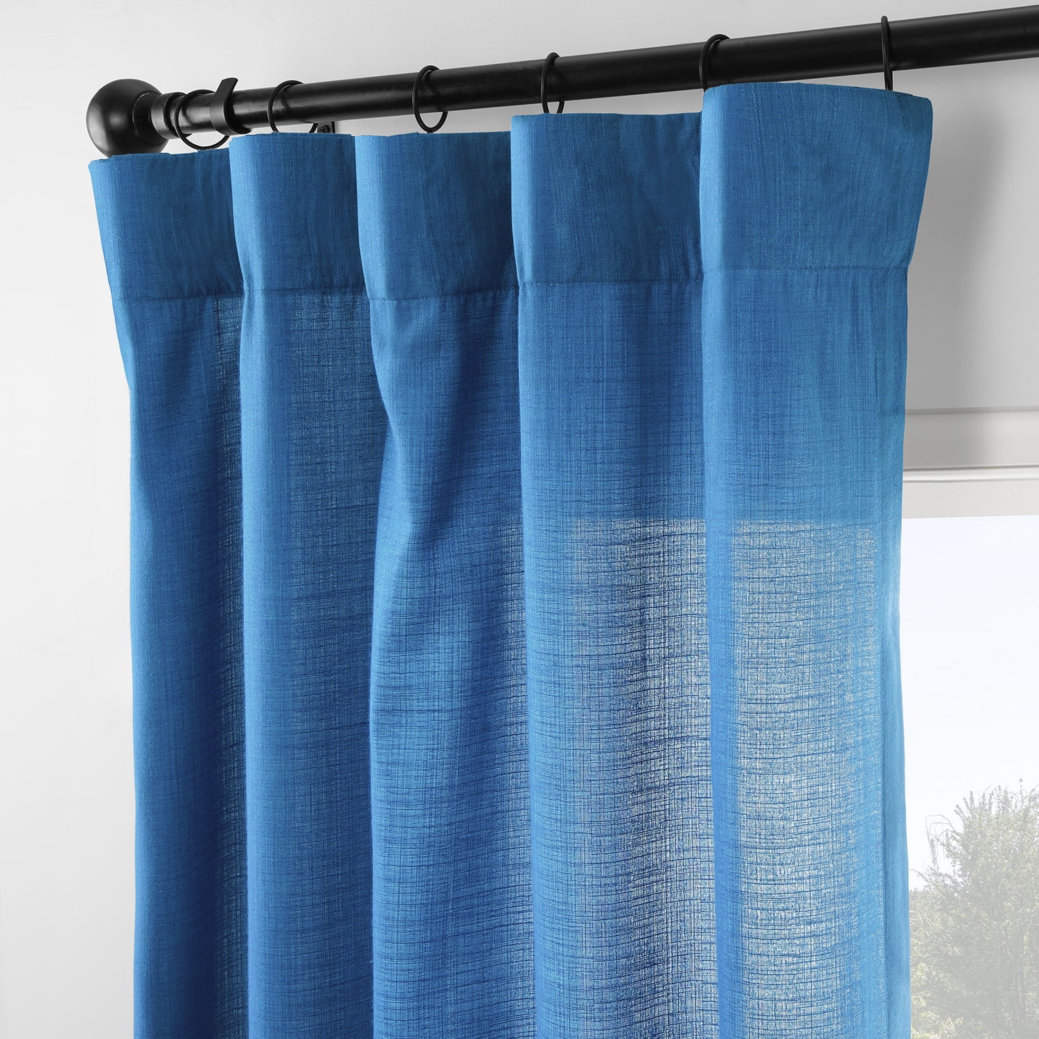 Half Price Drapes Blue Rustic Linen Weave Light Filtering Curtains for Bedroom (2 Panel), 50W X 84L