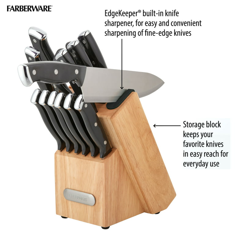 Farberware 14-Piece Triple-Rivet Knife Block Set W/ Built-In Knife Sharpener