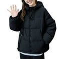 thumbnail image 2 of Itsame Puffer Coats for Womens Winter Jackets Hood Pocket Solid Color Casual Zipper Cotton for Women Waterproof Jacket Black Size M, 2 of 6