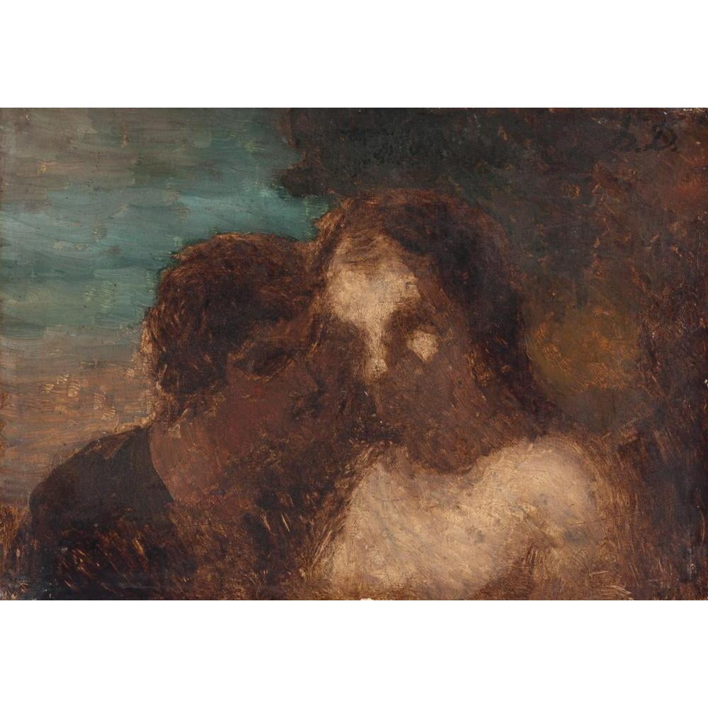 Honoré Daumier 18x14 Black Modern Framed Museum Art Print Titled - The Confidence or the Kiss of Judas (1859)