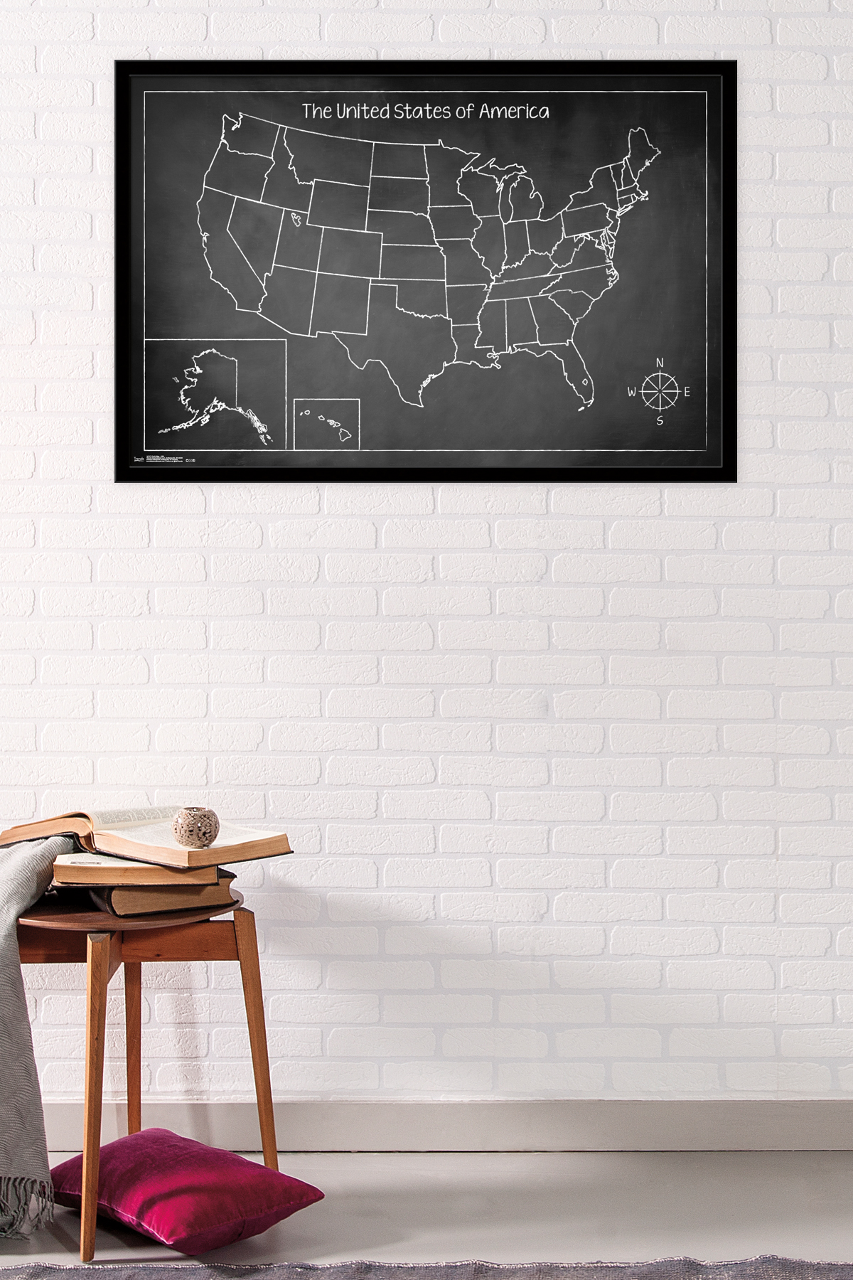 Chalk Map - USA Wall Poster, 22.375" x 34", Framed