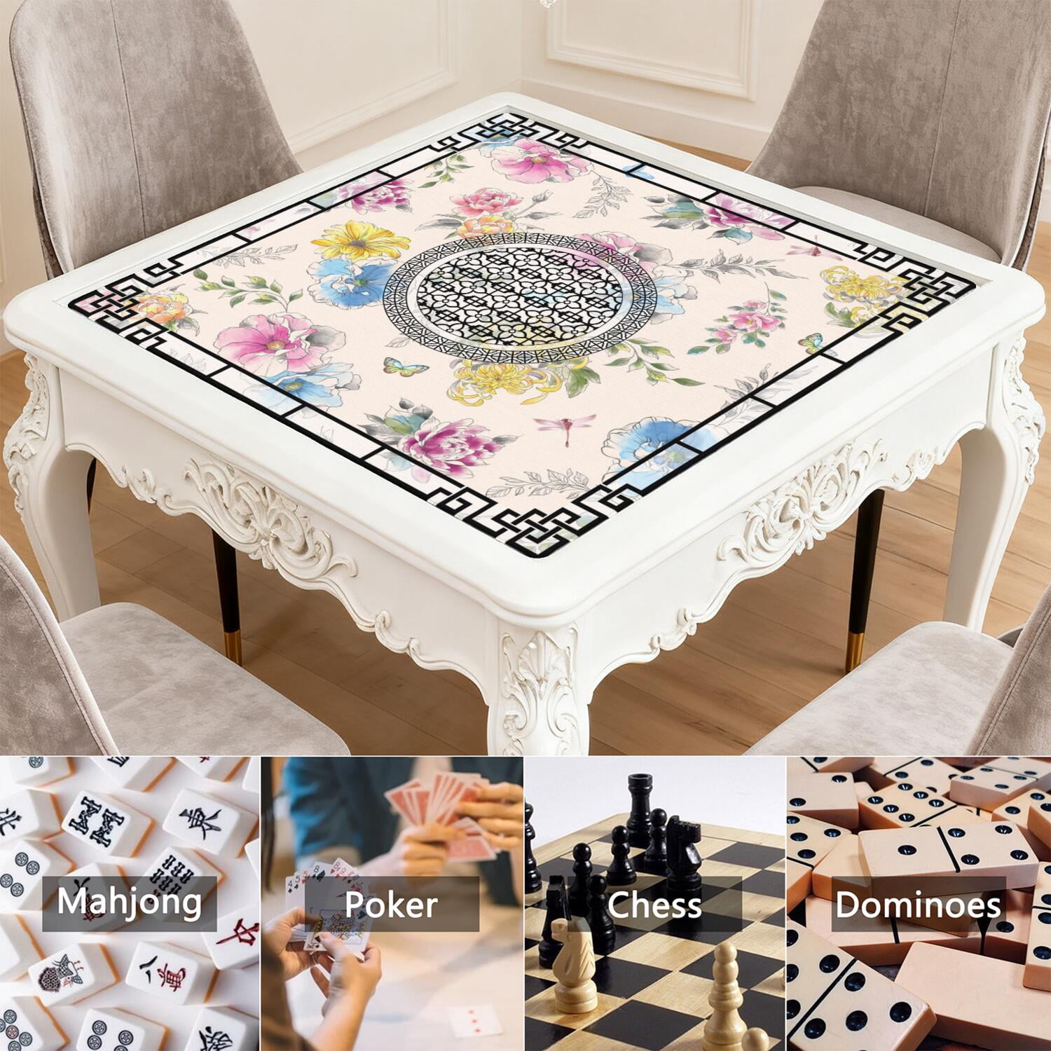 Elegant Mahjong Mat for Table, 31.5*31.5in Anti Slip American Mahjong Mats, Noise Reduction, Neoprene Mah Jongg Mat, Mahjong Accessories Gift for Poker/Card/Dominoes Board Tile Games Table Mats