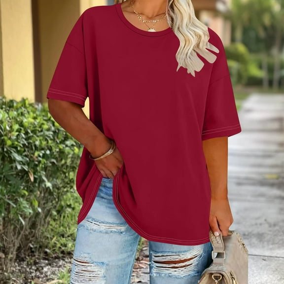 Neewe Womens Plus Size Round Neck T Shirts Short Sleeve Tops Casual Summer Tshirts Loose Fit Tee XL-5X