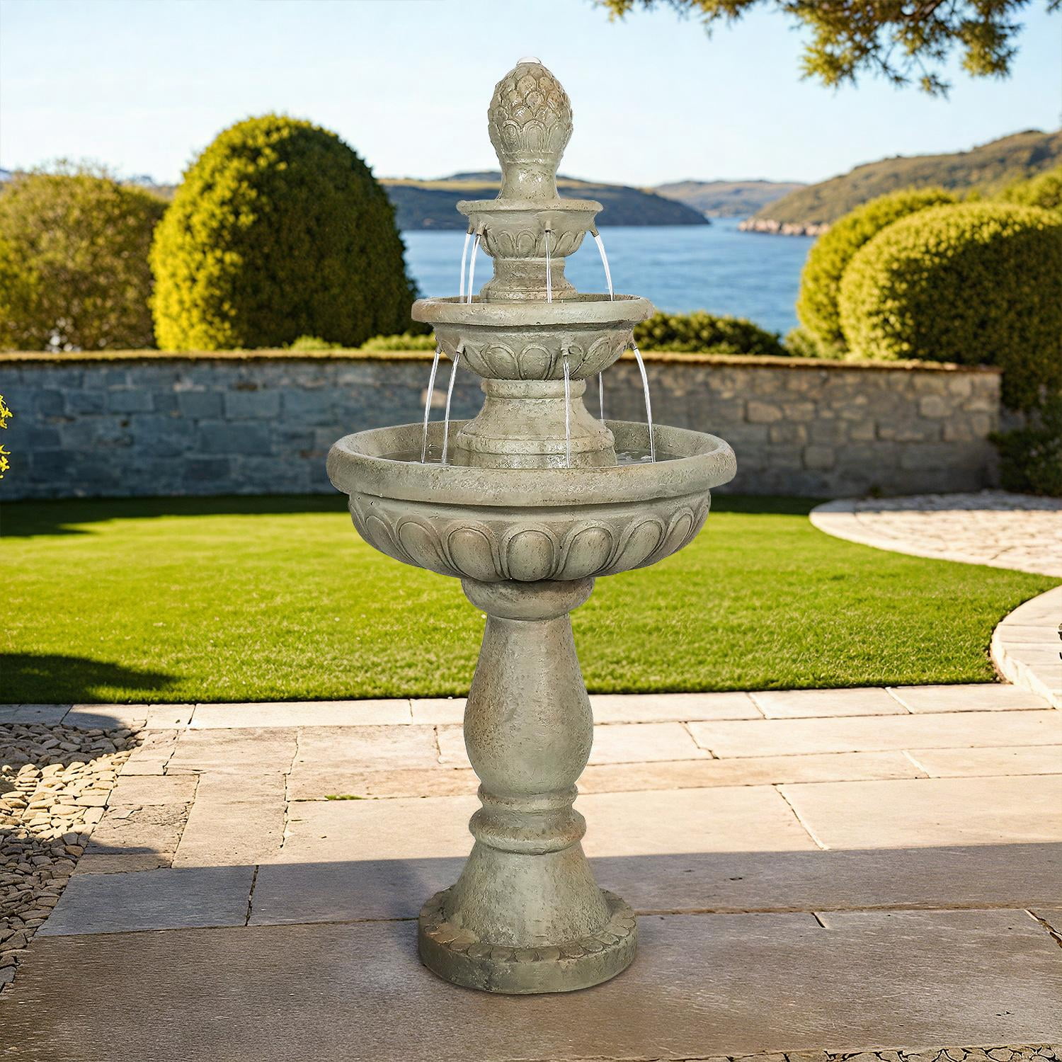Italian Outdoor Water Fountain - 42.5''H Fountains and Waterfalls Outside, Large Cascading Indoor Floor-Standing Concrete Fountain Features W/Pump for Garden，Patio, Yard and Home