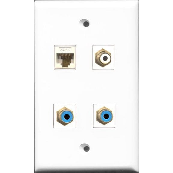 RiteAV 1 Port RCA White 2 Port RCA Blue and 1 Port Cat6 Ethernet White Wall Plate