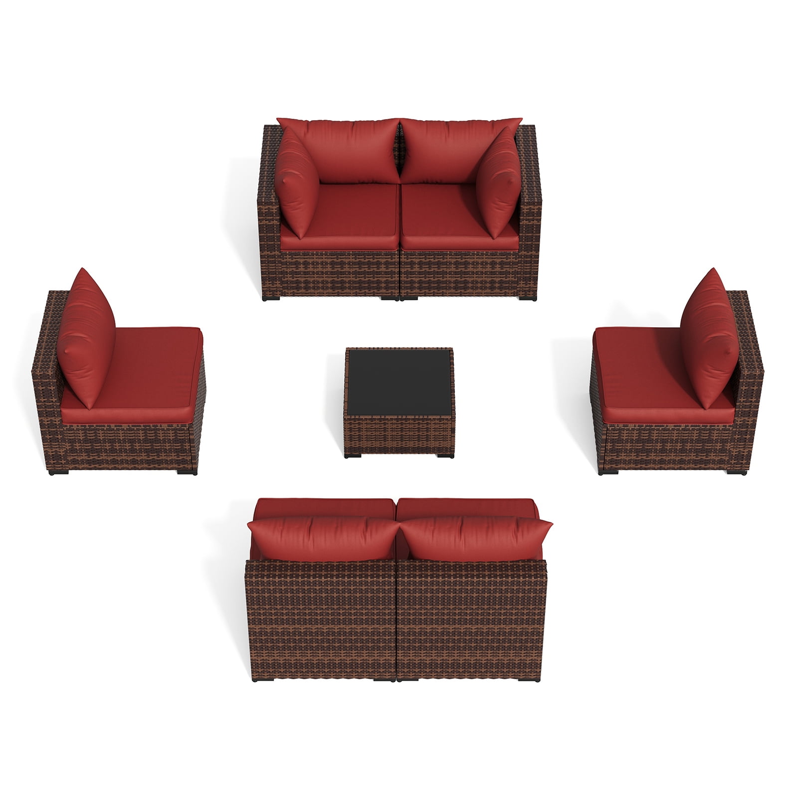 ELPOSUN Outdoor Wicker Patio Furniture Set 7 Pieces Sectional Sofa for Garden & Backyard