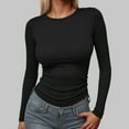 thumbnail image 2 of idosla Womens Long Sleeve Stretch Crewneck Ribbed T-Shirt Fitted Casual Basic Tops (Black, M), 2 of 4