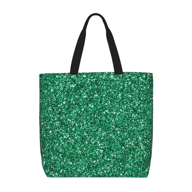 Fotbe Green Glitter Bolsa Tote con Estampado para Mujer, Bolsos con Cremallera, Bolsa de Hombro Casual de Gran Capacidad con Bolsillos Internos