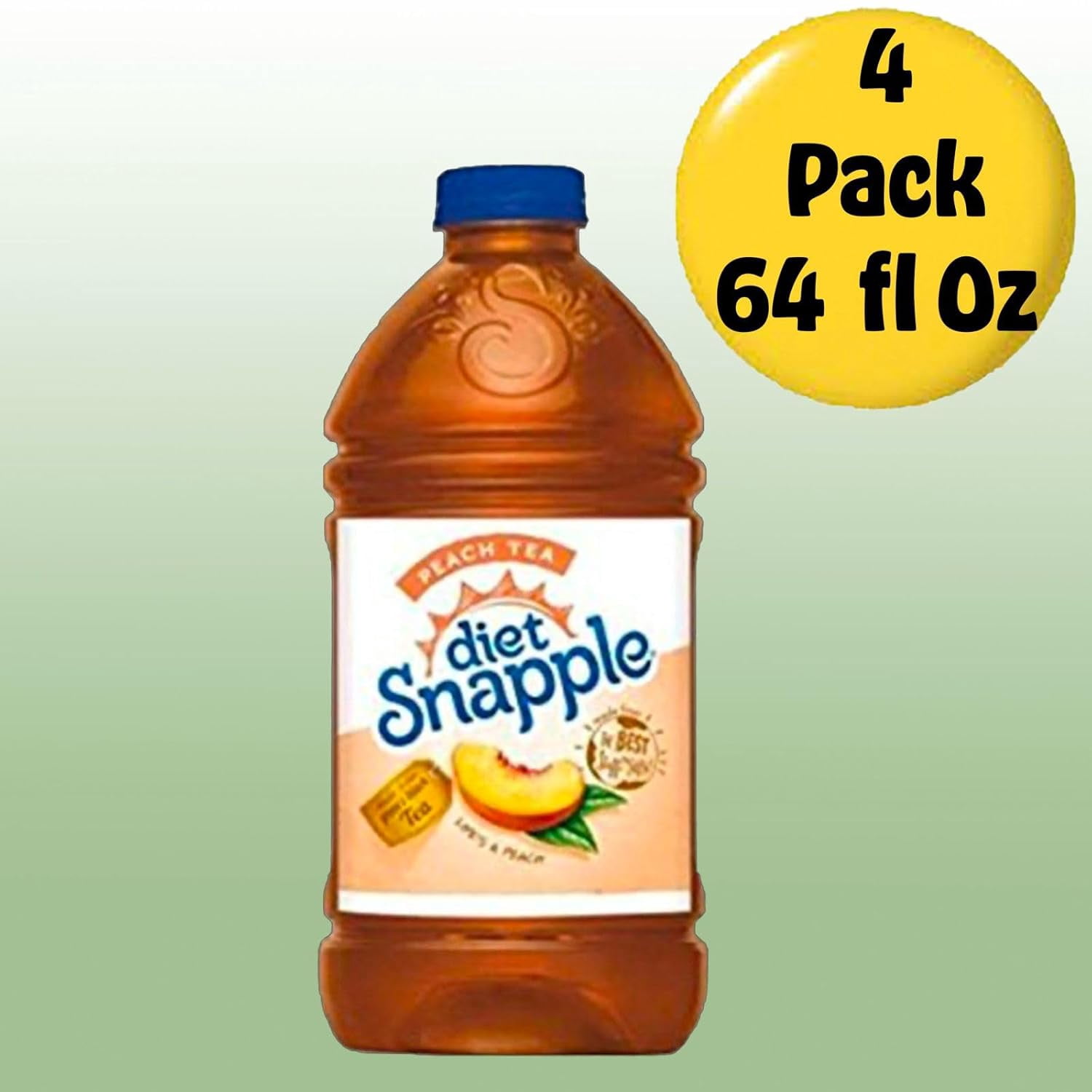 Snapple Diet Peach All Natural Fruit Juice Drink, 64 fl oz Plastic Bottles, 4-Pack