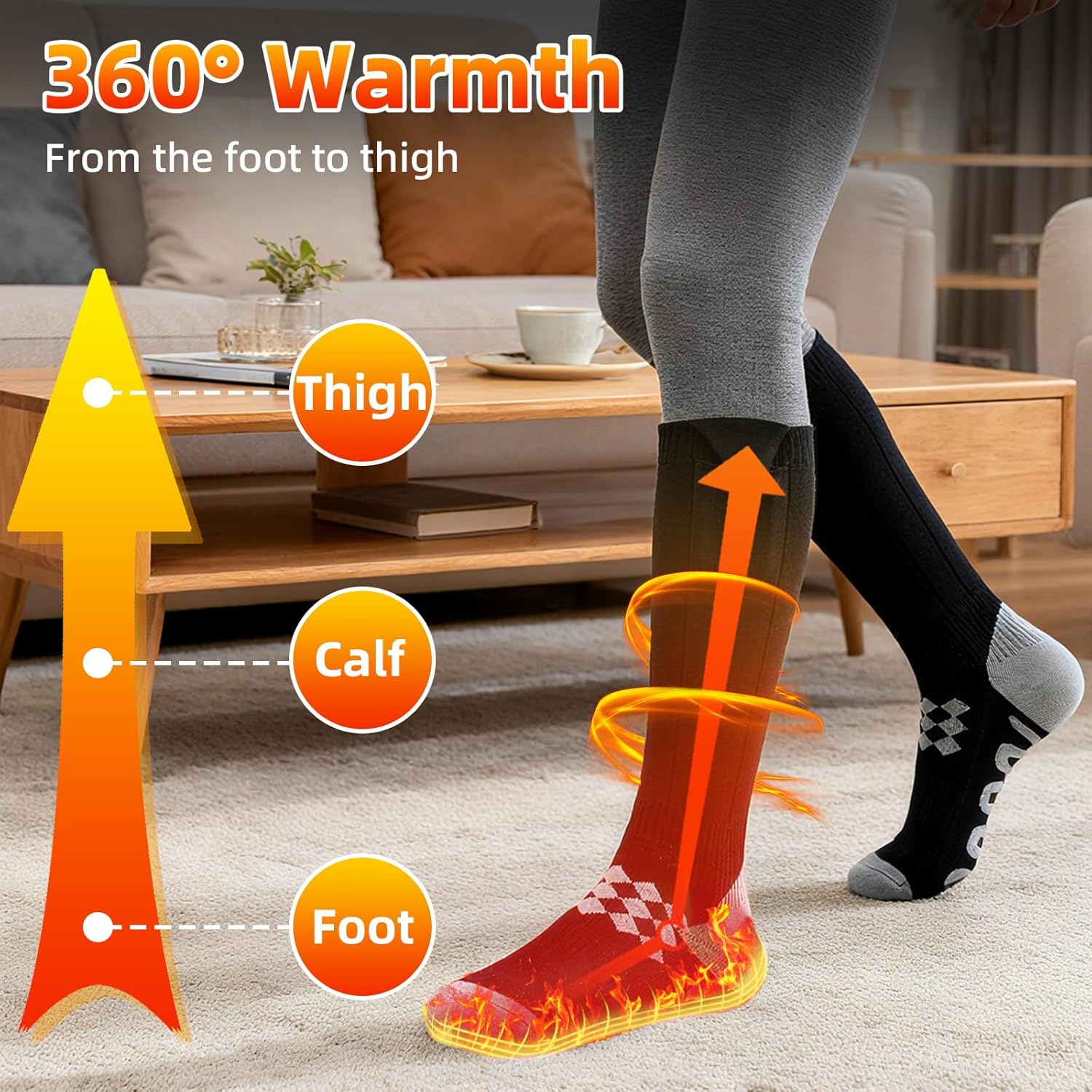 Ferdiiz Heated Socks, Electric Heated Socks for Men Women, Rechargeable Battery Heat Up to 8 Hours, Winter Washable Thermal Socks Foot Warmer for Outdoor Camping Skiing Fishing Hunting