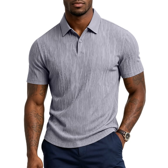 Mens Polo Shirts Textured Knit Stretchy Regular Fit Collared Golf Shirts, 2XL