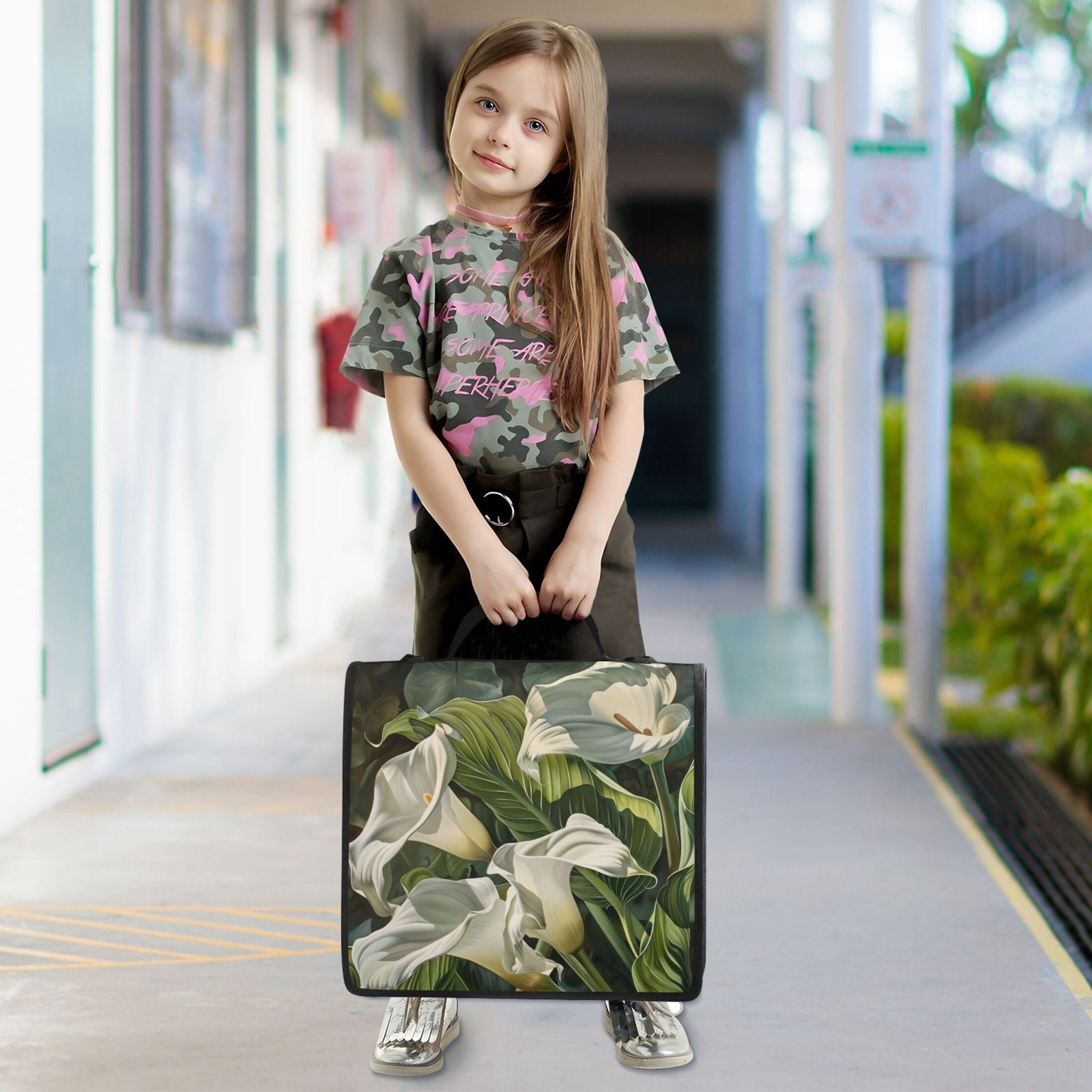 3 Ring Zipper Binder with Shoulder Strap Waterproof Trapper Keeper 2 Inch D-Ring 500 Sheets Capacity Beautiful Lilies Flower and Leaf