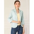 thumbnail image 2 of Blazer De Solapa Con Muescas Y Mangas 3/4 A Rayas Para Mujer Verde XS, 2 of 6