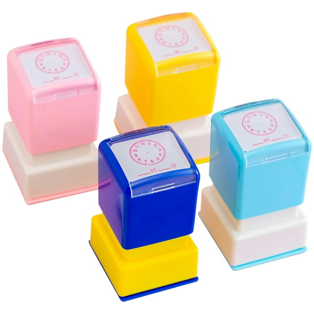 4Pcs Clock Stamps for Kids Party Favor Stampers Self-Ink Stamps Clock Learning Stamps (Random Style)