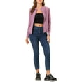 thumbnail image 3 of INSPIRE CHIC Women's Lightweight Stand Collar Zip up Biker Moto Jacket S Dark Pink, 3 of 8