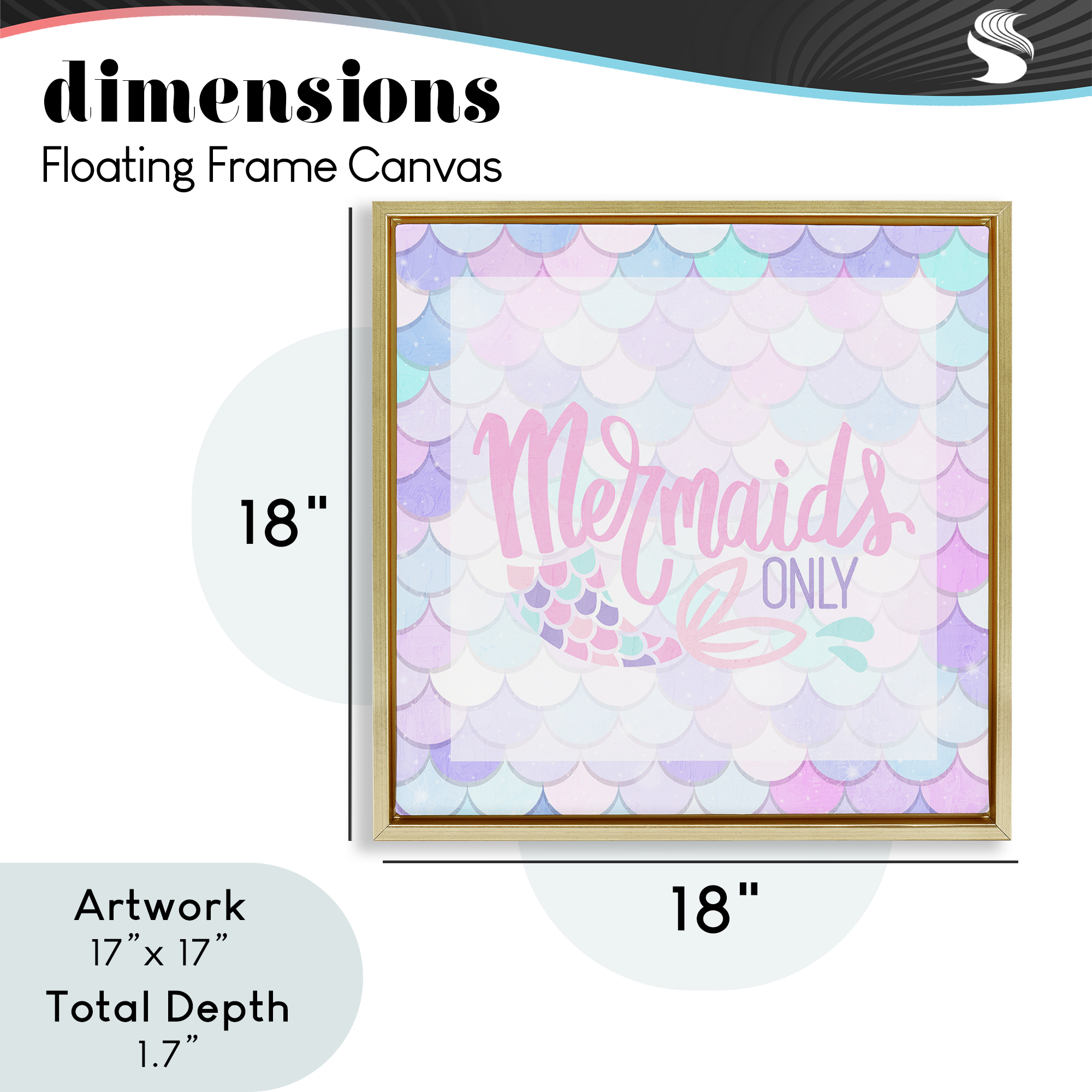 Pastel Mermaids Only Gold Framed Floater Canvas Wall Art, design by Kim Allen
