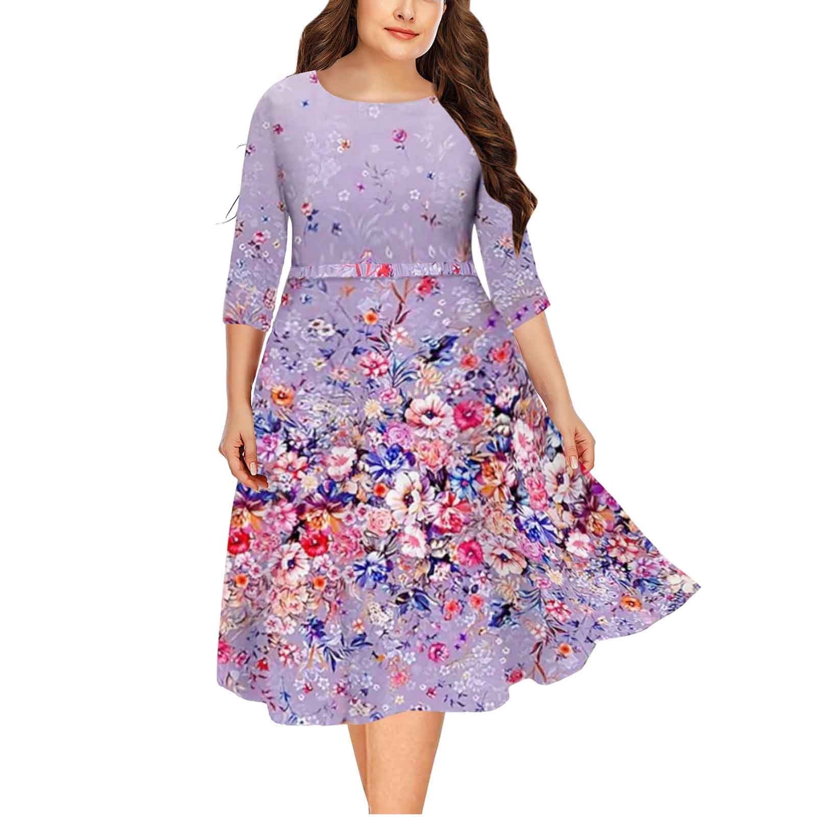 Plus Size Spring Dress for Women Wedding Guest Long Sleeve Fashion