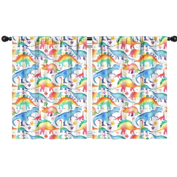 Blackout Kids Curtains,White Cartoon Watercolor Dinosaurs Pattern Childrens Insulated Curtains Set Of 2,Bedroom Essentials,Toddler Room Decor 42"x54"
