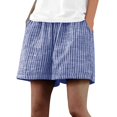 thumbnail image 2 of Axiiglly Bermuda Shorts for Women Striped Cotton Linen Elastic Waist Summer Casual Shorts with Pockets, S-3XL, 2 of 6