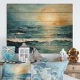 thumbnail image 2 of Designart "Teal Yellow Ocean Charm Pastoral I" Modern Print on Natural Pine Wood, 2 of 5