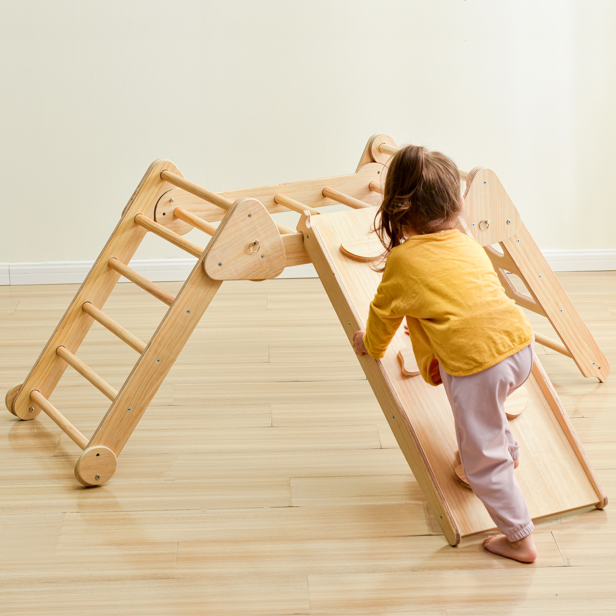 GDFIH Wooden Indoor Foldable Triangle Climbing Playground Playset for