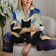 thumbnail image 6 of Haiem Cat Under Starry Skies Pattern Women’s Long-sleeve Sleepwear,Sleepwear Set,2-piece Loungewear Set,Soft PJs Comfy Nightwear with Pockets-XX-Large, 6 of 7