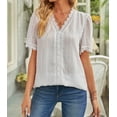 thumbnail image 4 of Women's White Lace Splicing V-Neck Swiss Dot Short Sleeve Top, 4 of 32