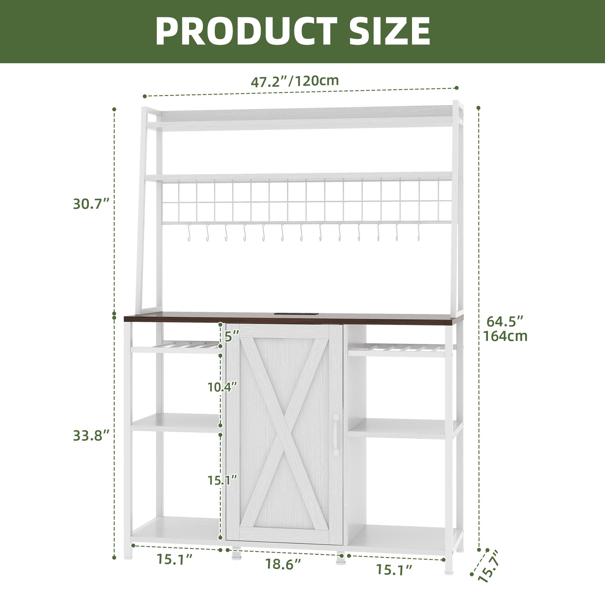 Uforic Farmhouse Kitchen Bakers Rack with Hutch, 6-Tier Microwave Stand with Power Outlets, White