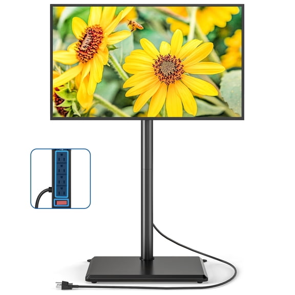 Floor TV Stand with Power Outlet for 30-60 Inch TVs up to 110 lbs, Height Adjustable Standing TV Mount, Black
