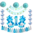 thumbnail image 1 of Kit de globos azules para primer cumpleaños, 52 unidades, con pompones de papel y látex, 1 of 1