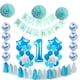 thumbnail image 1 of Kit de globos azules para primer cumpleaños, 52 unidades, con pompones de papel y látex, 1 of 1