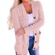 thumbnail image 2 of Suéter de Punto de Larga para Mujer, Otoño 2025, Cárdigan Abierto con Botones, Prenda Exterior Holgada Rosa L, 2 of 8