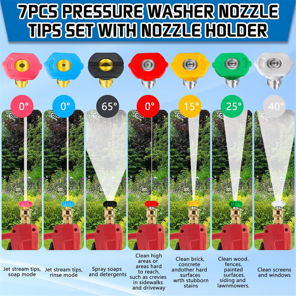 Pressure Washer Dual-Connector Tool with 7 Pressure Washer Nozzle Tips, 1/4 Quick Connect Switch Doubl