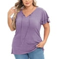 thumbnail image 5 of Mengpipi Womens Plus Size Tops Ruffle Sleeve Lace-Up V-Neck Shirts Loose Fit Casual T-Shirts Purple M-4X, 5 of 8