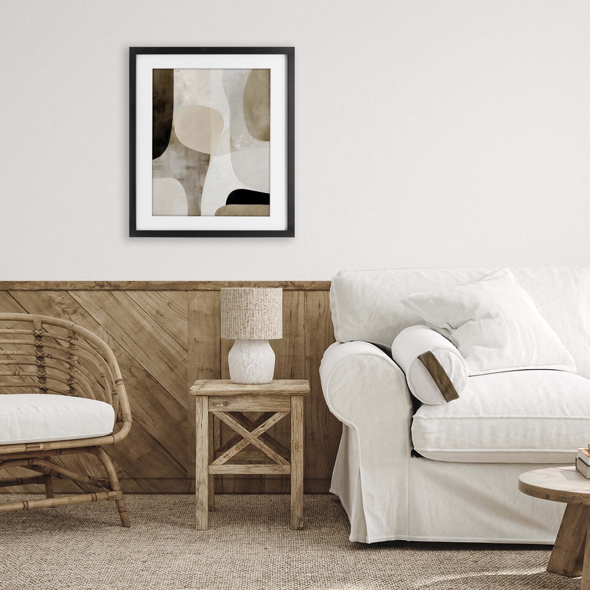 Stupell Industries Tan Shapes Organic Balance Black Framed Print Under Glass, design by Ink Drop Loft