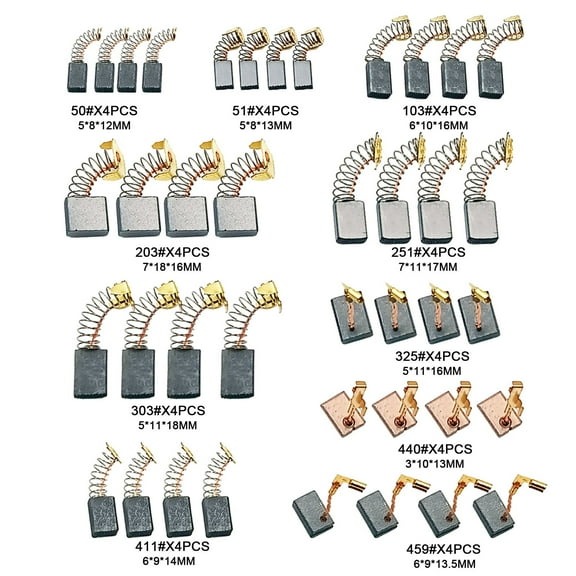 40Pcs 10 Sizes Electric Motor Carbon Brushes Replacement for Power Tool