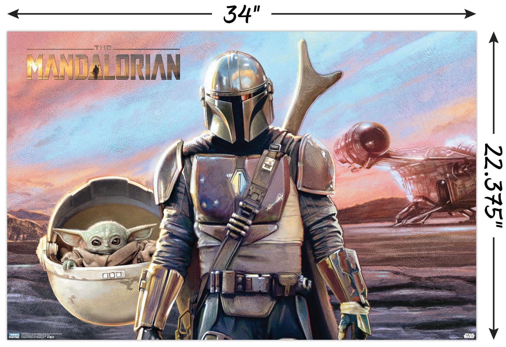 Star Wars: The Mandalorian - Mando And The Child With Ship Wall Poster, 22.375" x 34"