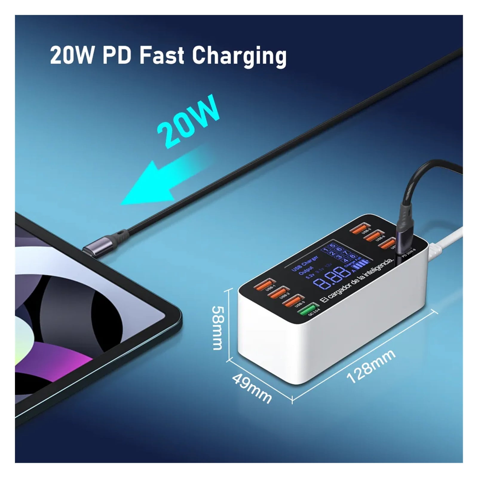60W Quick Charge QC 3.0 4.0 USB Charger Adapter USB C Charger Phone Tablet Fast Charger ,Space-Saving