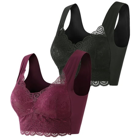 

Lhked Bras for Women Clearance Woman s Lace Beauty Back Solid Strap Wrap Plus Size Bra Underwear Black L