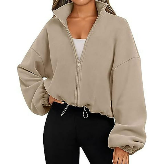 Bxsruta Jackets for Women, Women's Fashionable Fleece Sports Jacket with Standing Collar and Plush Zipper Jacket, Yellow 2XL