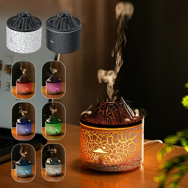 Nsxcdh Aromatherapy Oil Diffuser,Flame Volcano Mist Humidifier,Abs Material,White,4.84x4.52x4.52in,180ml Capacity,Quiet Timer,7 Colors Light,Auto Shut Off,Home Office Bedroom Diffuser