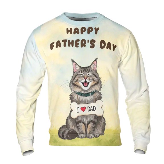 Cute Maine Coon Loves Dad Happy Father's Day All Over Print 3D Sweatshirt Unisex Merch Cat Lover Kitten Owner Gifts - 12008