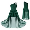 thumbnail image 1 of Alvivi Robe de Soirée Maxi en Chiffon Froncé à une Épaule pour Filles, Vert 10, 1 of 7