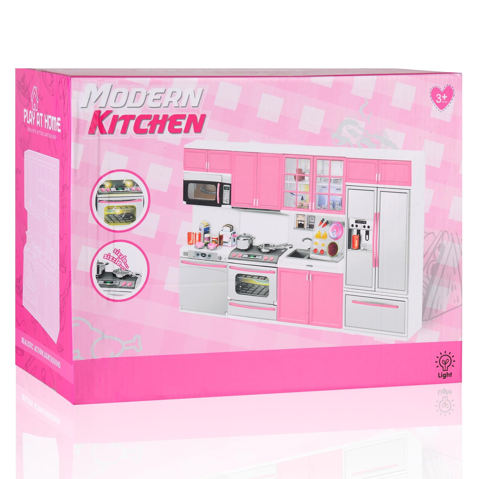 Cuisine Jouet Rose 64 Pièces Avec Lumières Et Sons - Ensemble Modulable Pour Enfants 3-8 Ans - Maison De Poupée Et Rangement