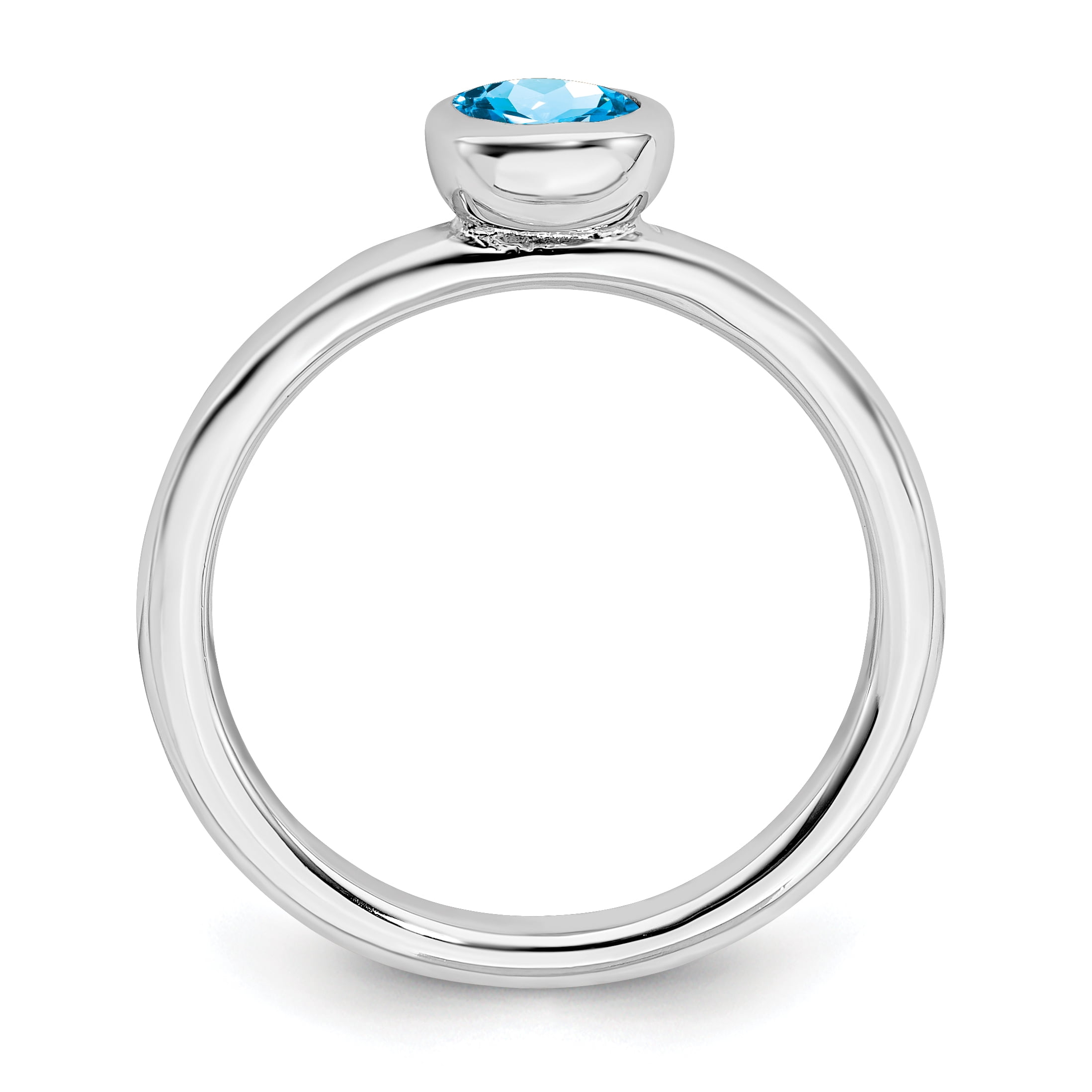 Sterling Silver Low 5mm Round Blue Topaz Ring