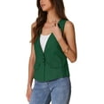 thumbnail image 4 of INSPIRE CHIC Women's Casual Linen V Neck Sleeveless Single Button Breasted Lightweight  Waistcoat S Green, 4 of 5